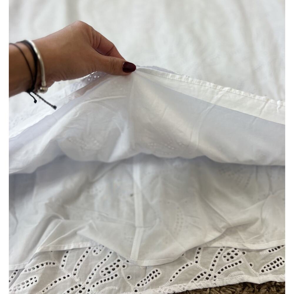 White Eyelet Midi Skirt 1X Tiered Cotton Boho Cottagecore Elastic Waist - Picture 10 of 11